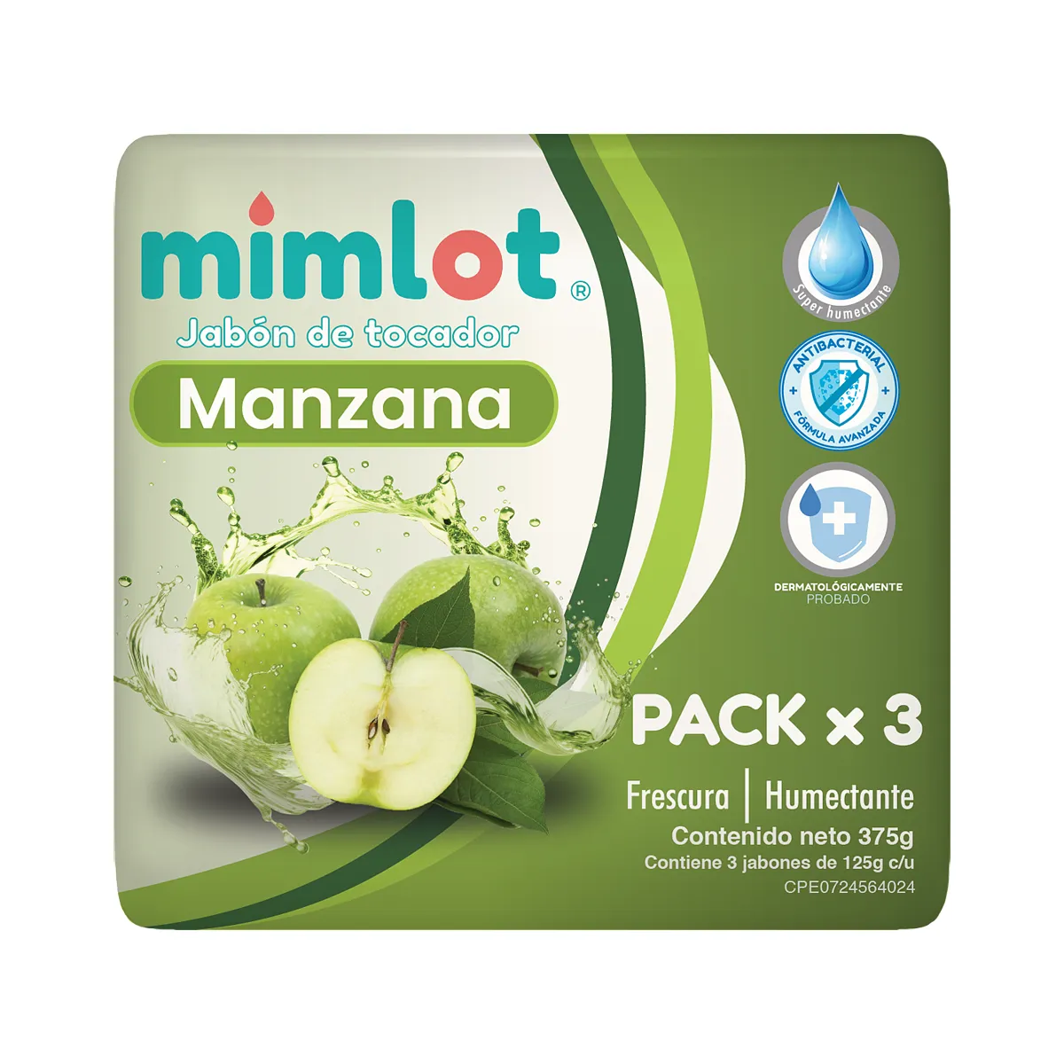 Pack x 3 Jabón de Tocador  de Manzana 375g - Bulto de 24 unidades